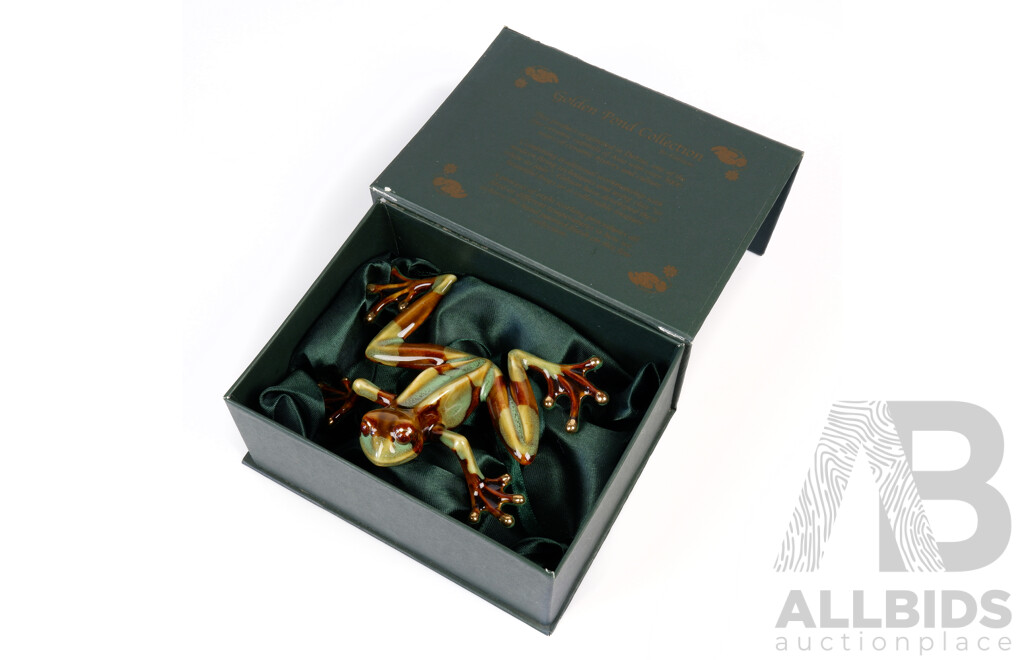 Hand Made and Painted Ceramic Frog Figure From the Golden Pond Collection by Gibson, Made in Dehua, China, in Original Box