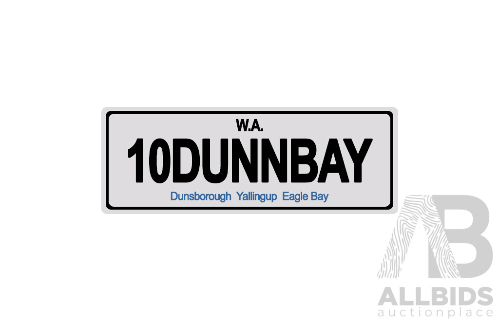 West Australia (WA) Custom Number Plate  - 10DUNNBAY