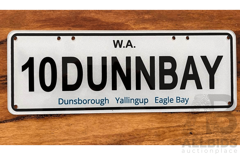 West Australia (WA) Custom Number Plate  - 10DUNNBAY