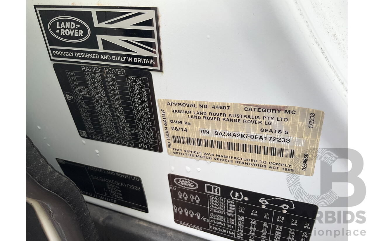 6/2014 Land Rover Range Rover Vogue TDV6 LG MY14.5 4d Wagon White 3.0L Twin Turbo Diesel