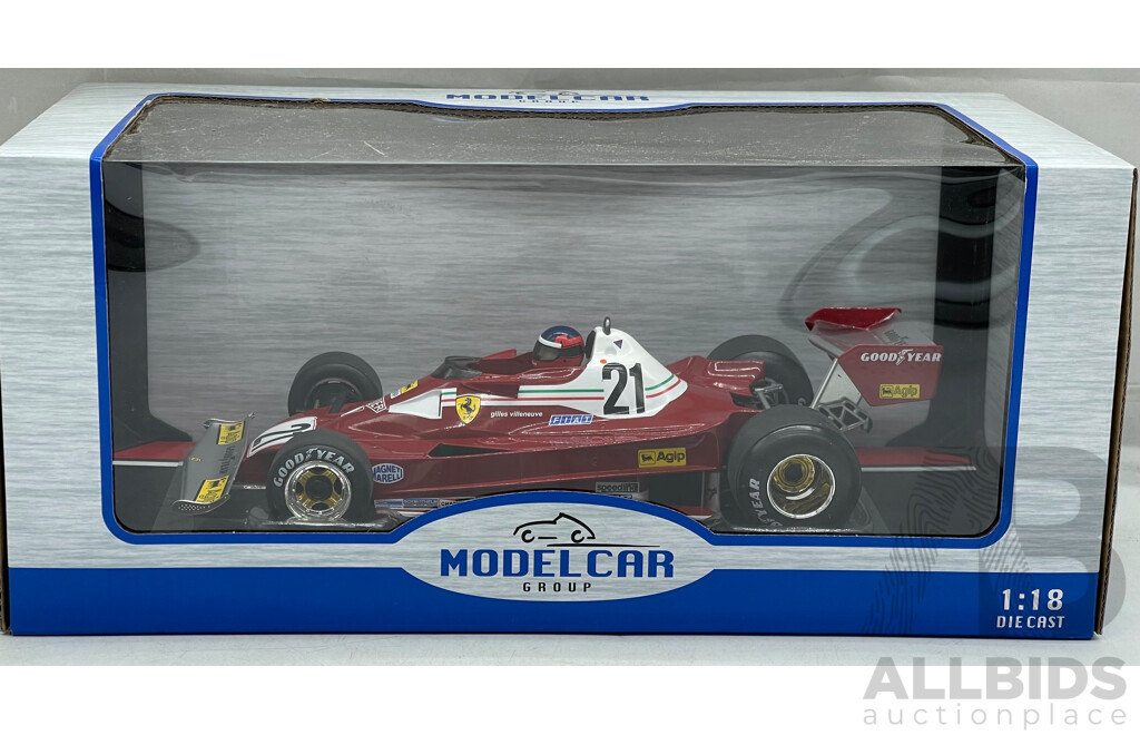 MCG 1977 Ferrari 312 T2 GP Canada Vileneuve Formula 1 with Driver Figure and Decals 1:18 Scale - New