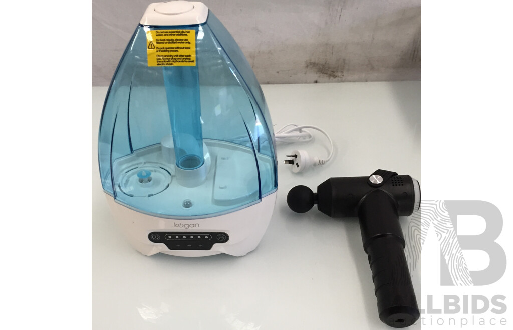 Kogan Cool Mist Humidifier and Kogan Cordless Deep Muscle Massage Gun - Lot of 2 - Total ORP $165.99