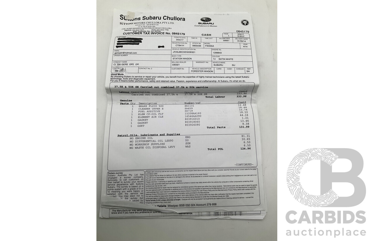 5/2014 Subaru Forester 2.5i-S MY14 4d Wagon White 2.5L