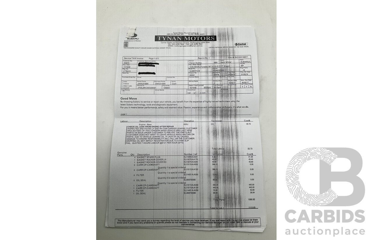 5/2014 Subaru Forester 2.5i-S MY14 4d Wagon White 2.5L