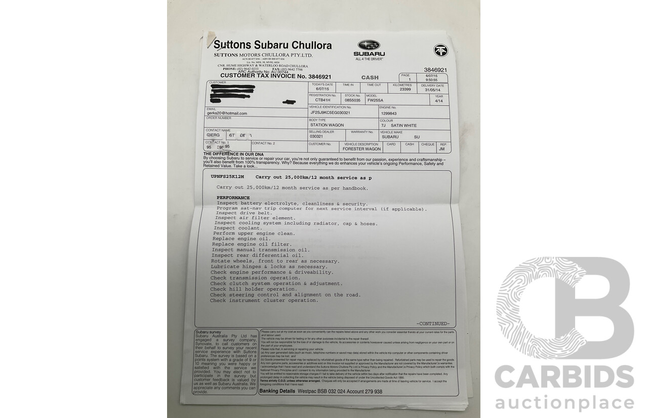 5/2014 Subaru Forester 2.5i-S MY14 4d Wagon White 2.5L