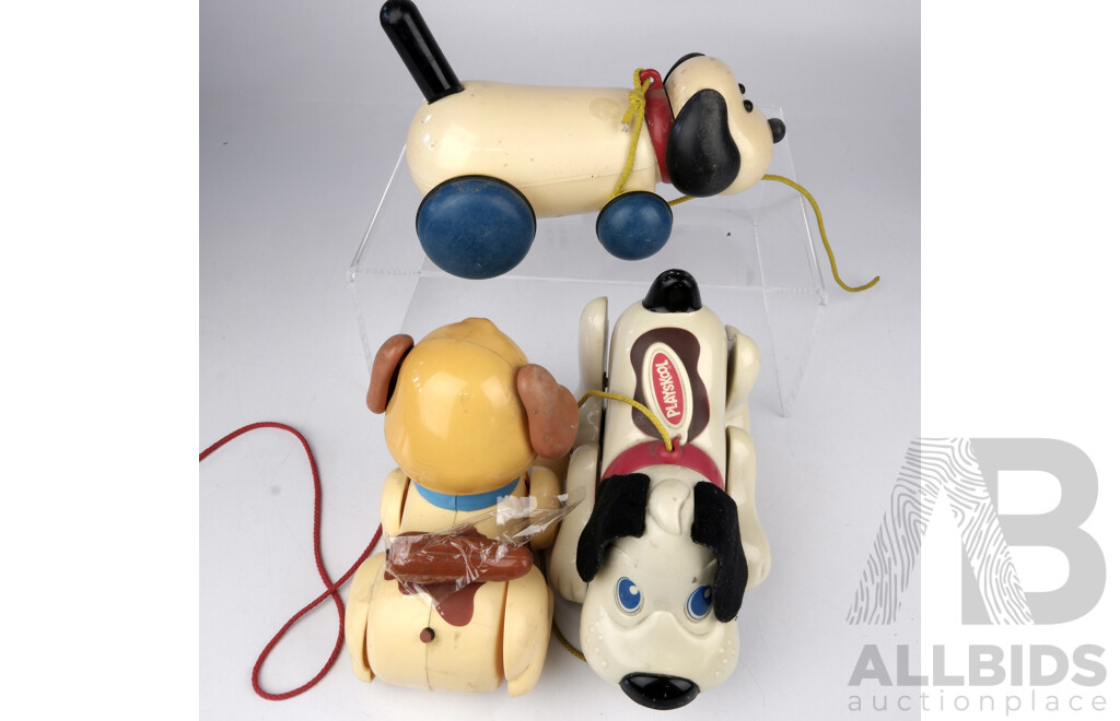 Collection Three Vintage Pull Along Childrens Toys