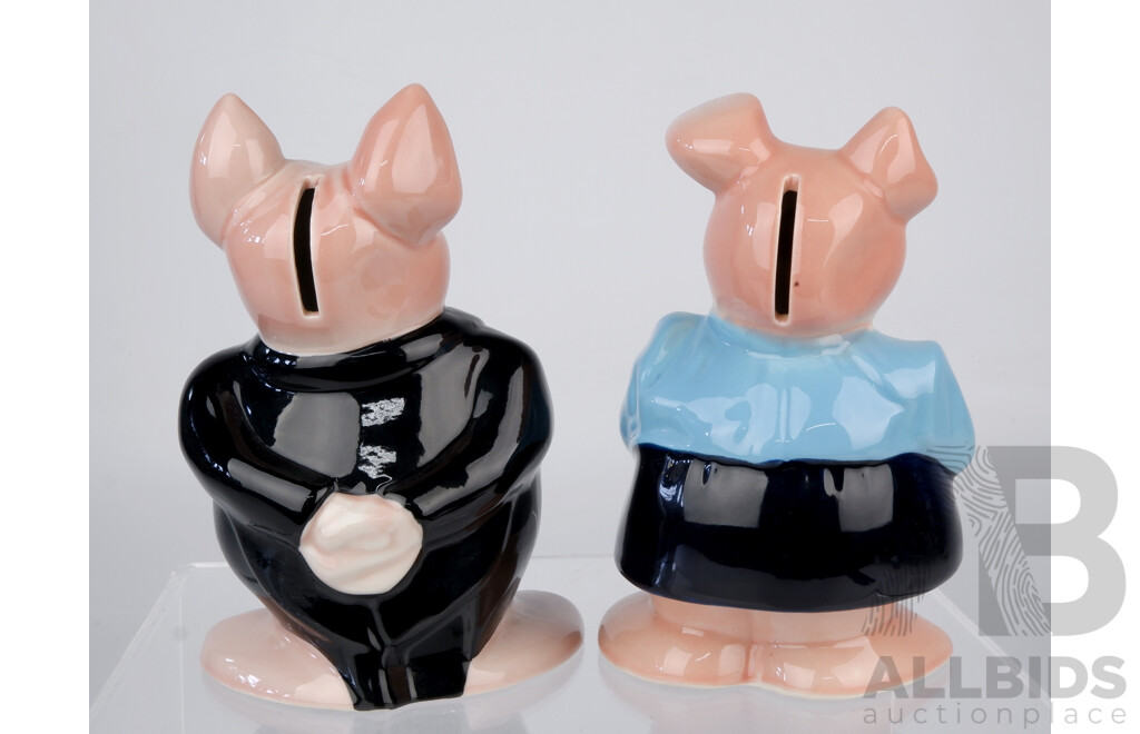 Pair Vintage Ceramic Nat West Wade England Lady Hillary & Sir Nathaniel Money Boxes