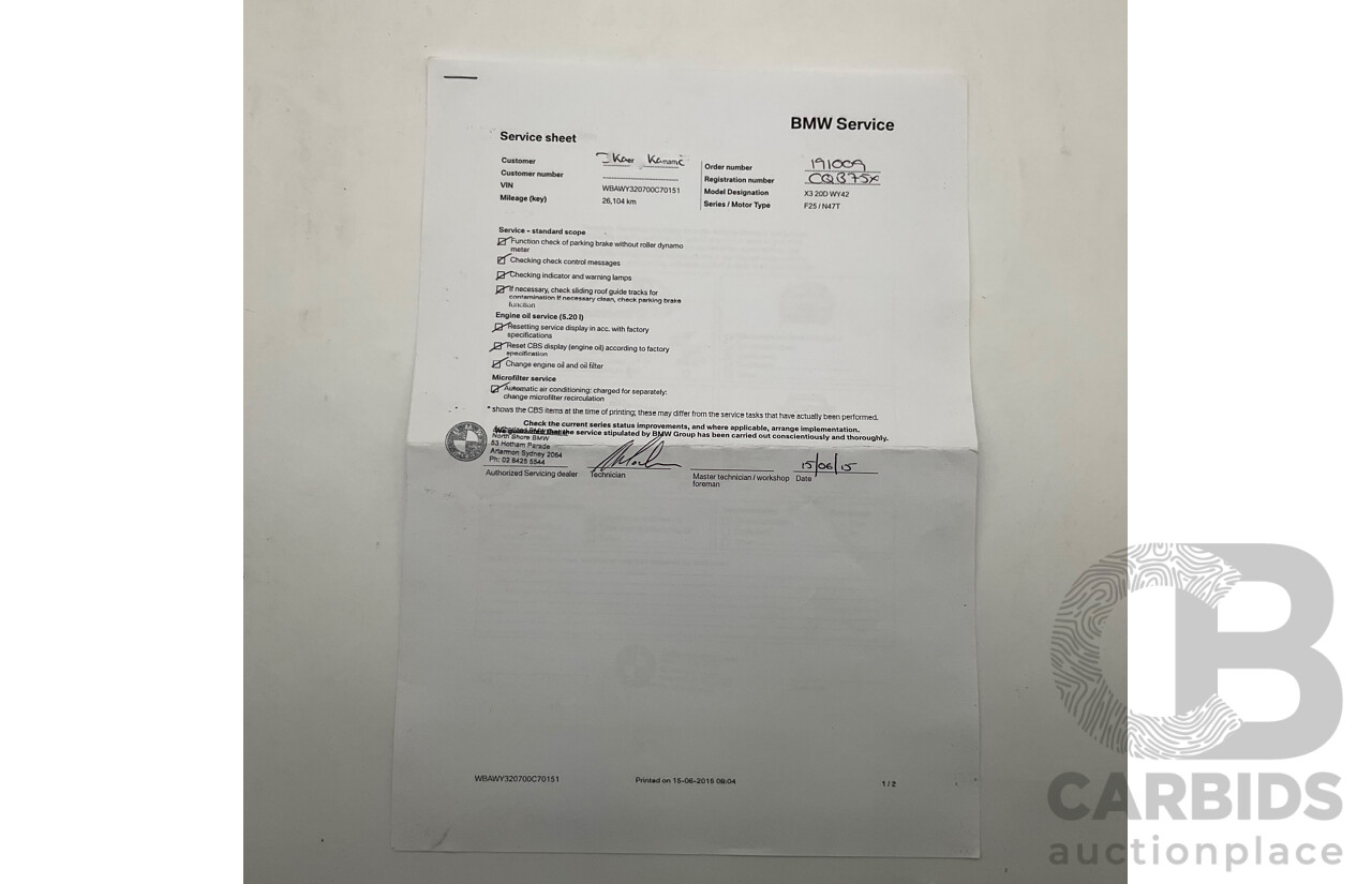 11/2013 BMW X3 X-drive 20d M-Sport F25 MY13 4d Wagon White Turbo Diesel 2.0L