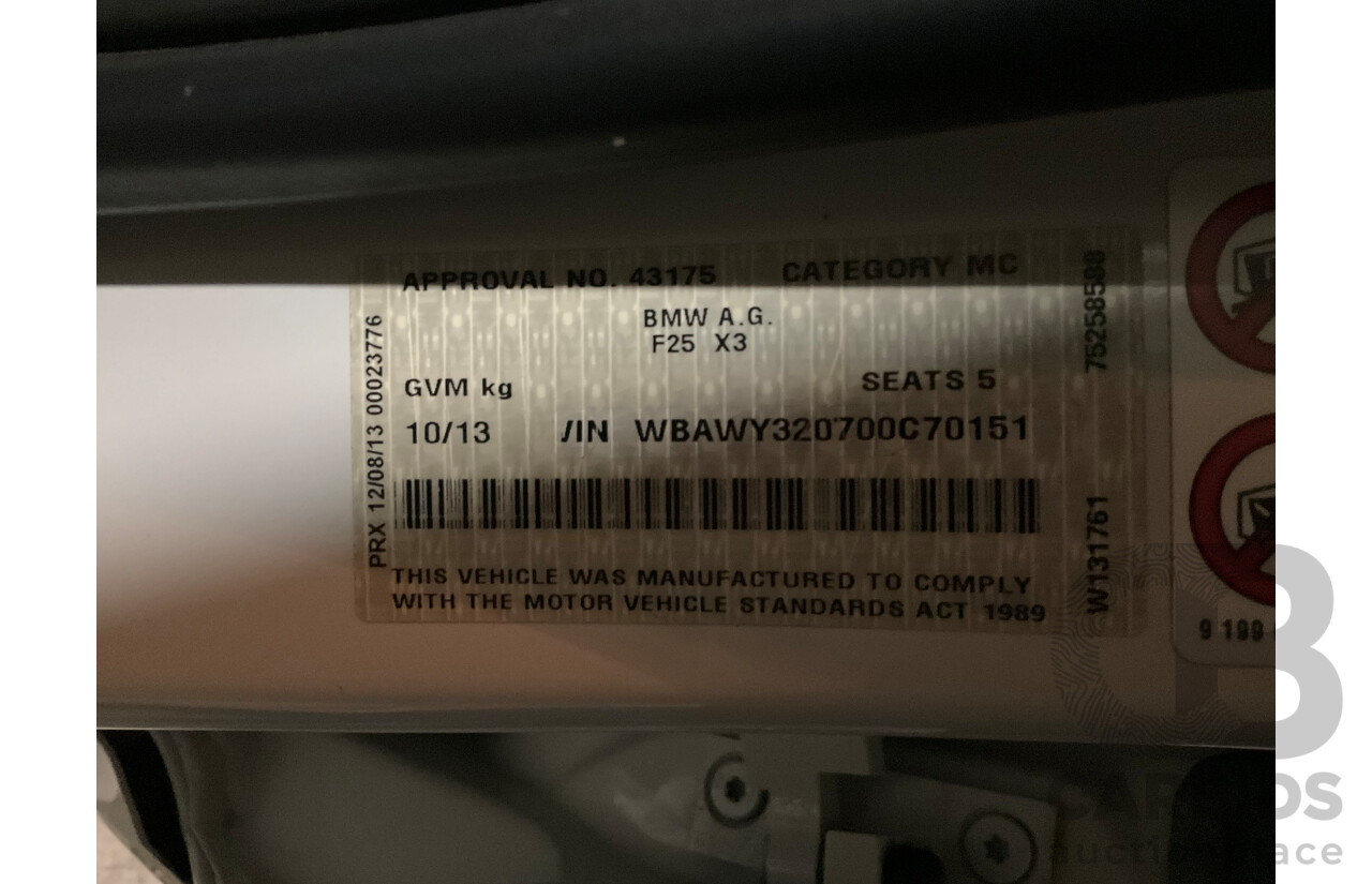 11/2013 BMW X3 X-drive 20d M-Sport F25 MY13 4d Wagon White Turbo Diesel 2.0L
