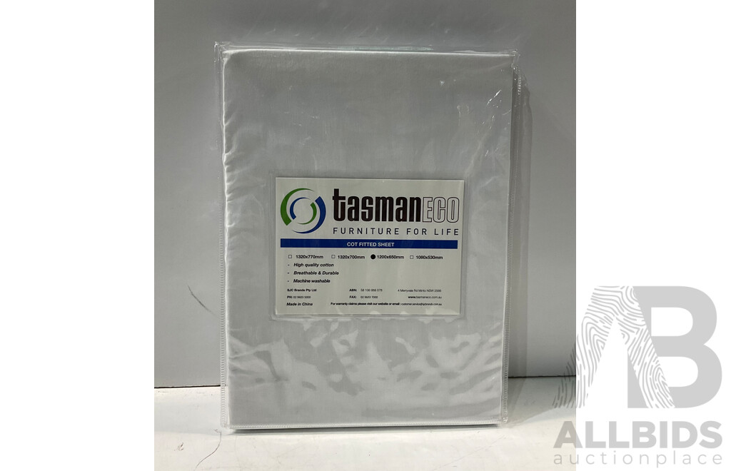 TASMAN-ECO - Cot Fitted Sheet (X 4), Fitted Sheet (Compact X 2) & Quilted Mattress Protector - Lot of 7 - Estimated Total ORP $179.99