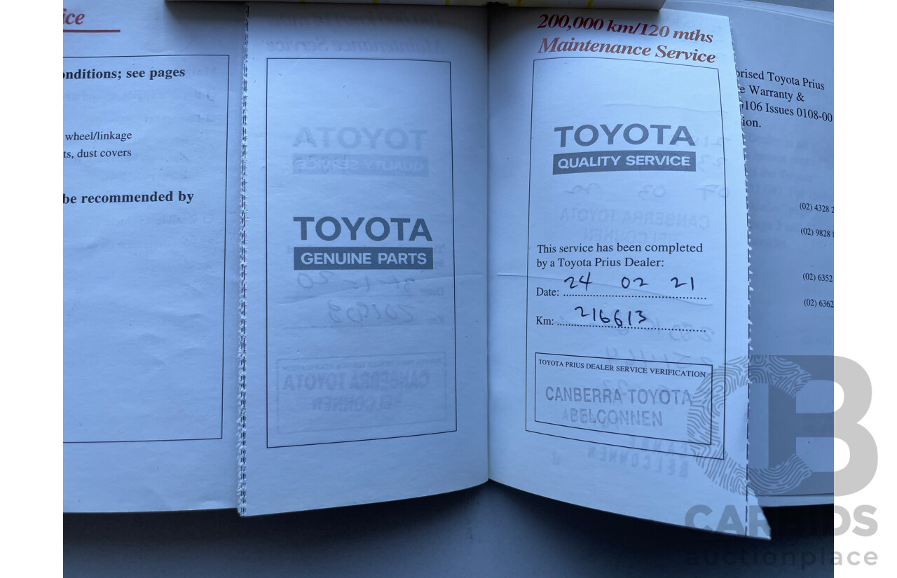 7/2004 Toyota Prius Hybrid NHW20R 5d Hatchback Green 1.5L