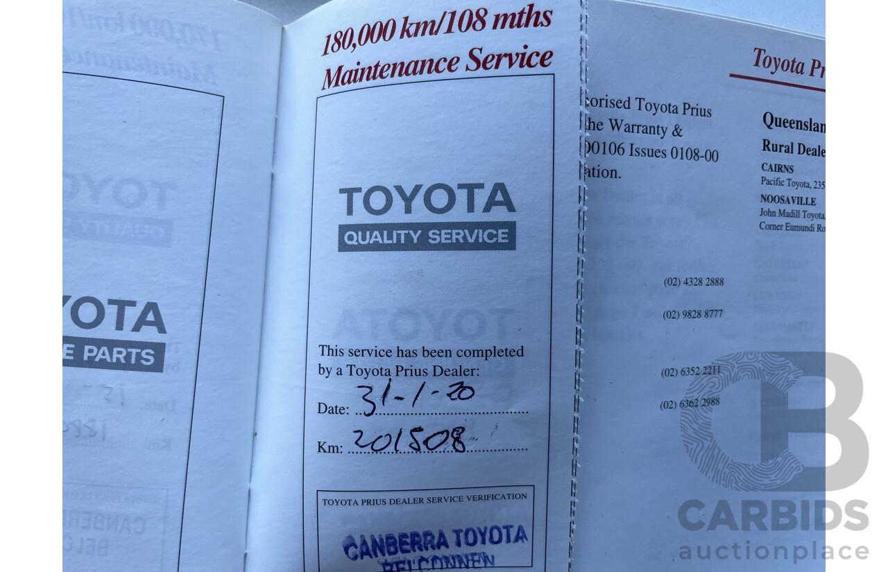 7/2004 Toyota Prius Hybrid NHW20R 5d Hatchback Green 1.5L