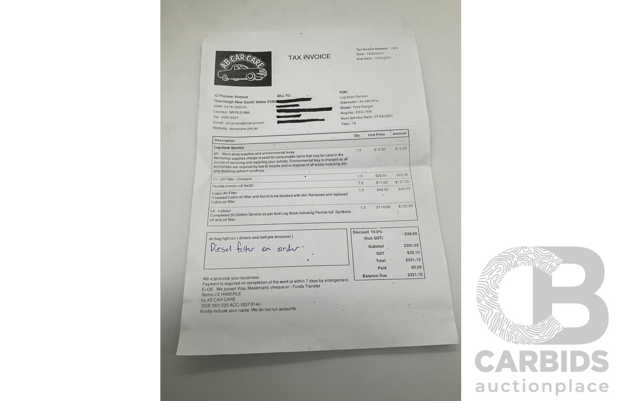 11/2019 Ford Ranger Wildtrak Bi-Turbo (4x4) MY19.75 PX MKIII Dual Cab P/Up White Twin Turbo Diesel 2.0L