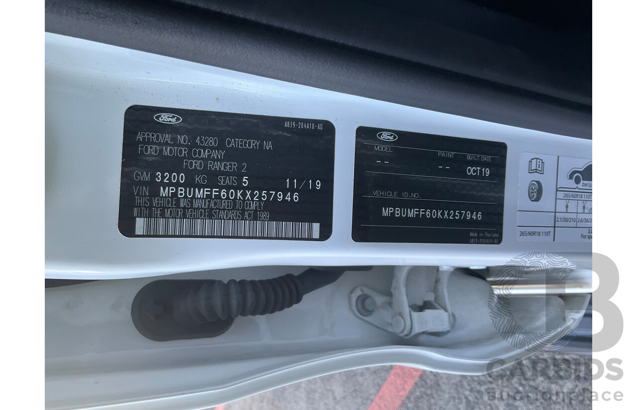 11/2019 Ford Ranger Wildtrak Bi-Turbo (4x4) MY19.75 PX MKIII Dual Cab P/Up White Twin Turbo Diesel 2.0L