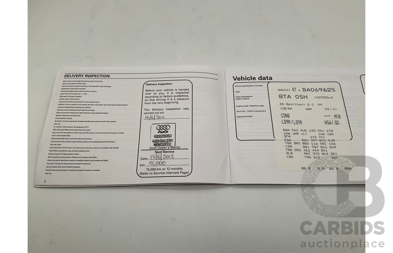 6/2011 Audi A5 Sportback 2.0 TFSI 8T MY11 5d Hatchback White Turbo 2.0L