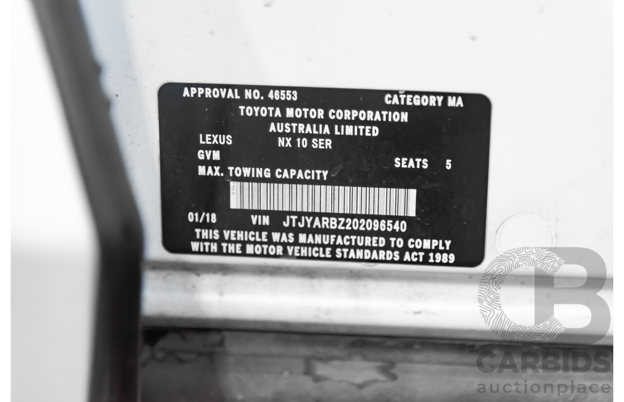 1/2018 Lexus Nx300 Luxury (fwd) AYZ10R 4d Wagon White 2.0L