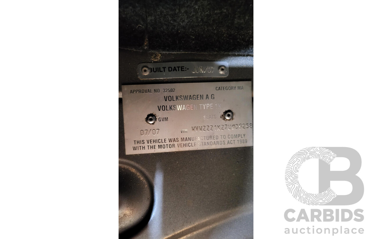 7/2007 Volkswagen Golf 2.0 TDI Comfortline 1K 5d Hatchback Grey Turbo Diesel 2.0L