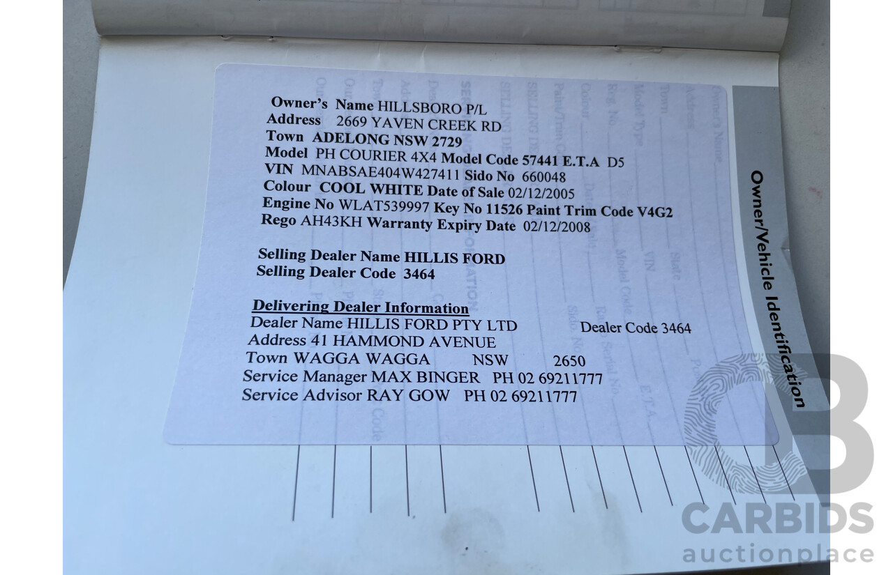 1/2005 Ford Courier GL (4x4) PH C/Chas White 2.5L