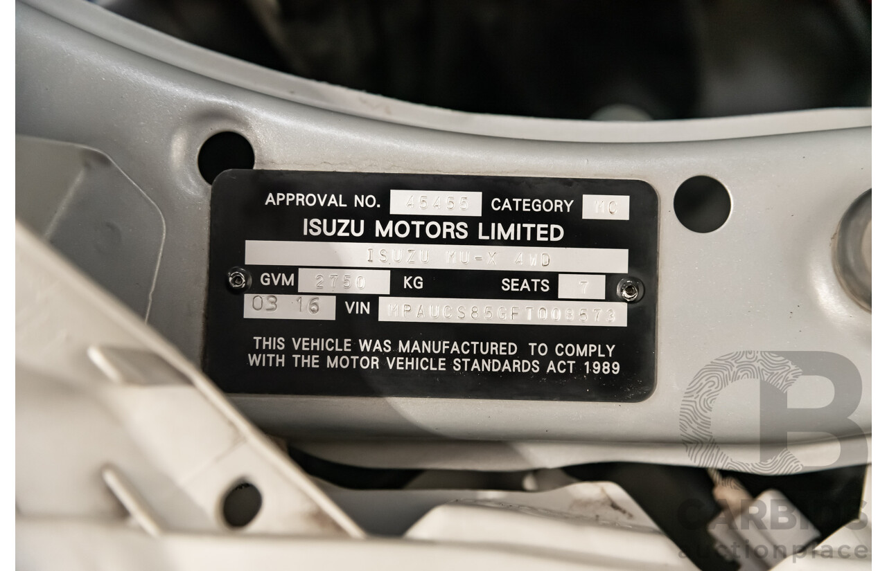 3/2016 Isuzu Mu-X LS-T (4x4) UC 4d Wagon Silver 3.0L Turbo Diesel