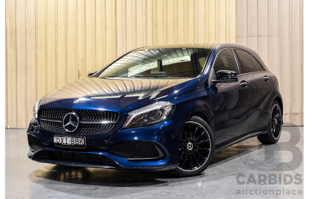 4/2018 Mercedes Benz A200 AMG Line W176 MY18 5d Hatchback Cavansite Blue Metallic Turbo 1.6L