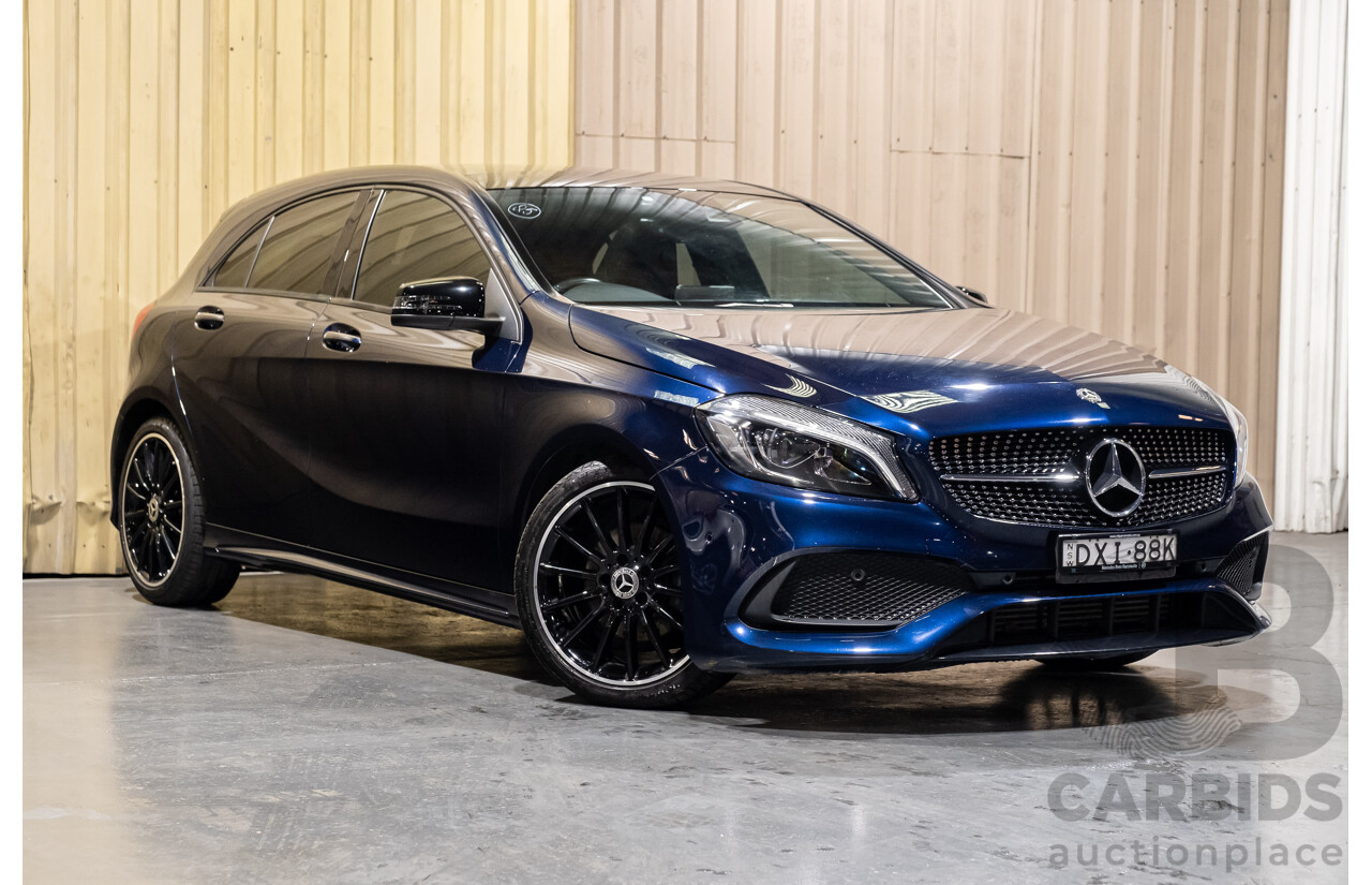 4/2018 Mercedes Benz A200 AMG Line W176 MY18 5d Hatchback Cavansite Blue Metallic Turbo 1.6L