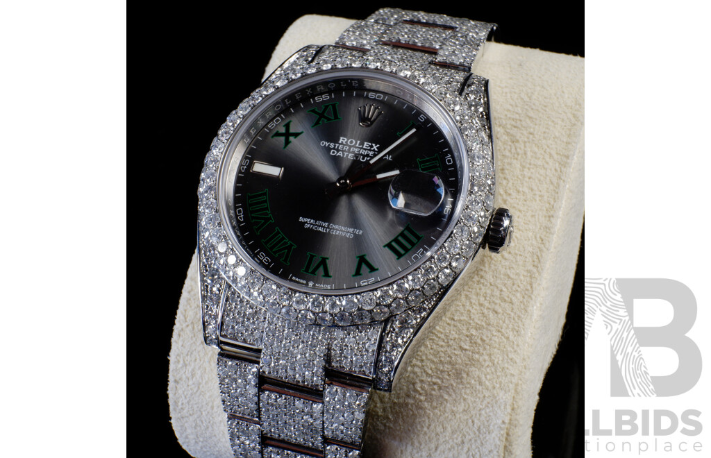 Rolex Wimbledon Datejust Watch 'Fully Iced' with 6ct TDW F SI Diamonds