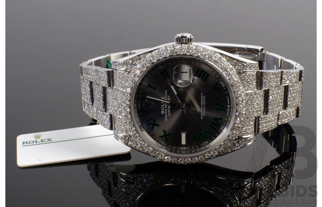 Rolex Wimbledon Datejust Watch 'Fully Iced' with 6ct TDW F SI Diamonds
