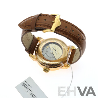 Automa Poletto AP1300 Watch with Yellow Gold Coloured Bezel and Tan Leather Band