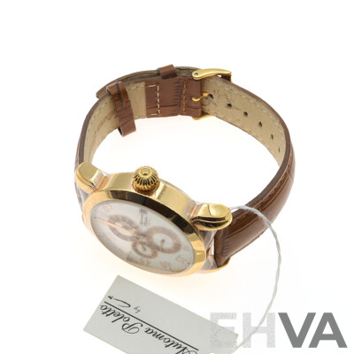 Automa Poletto AP1300 Watch with Yellow Gold Coloured Bezel and Tan Leather Band