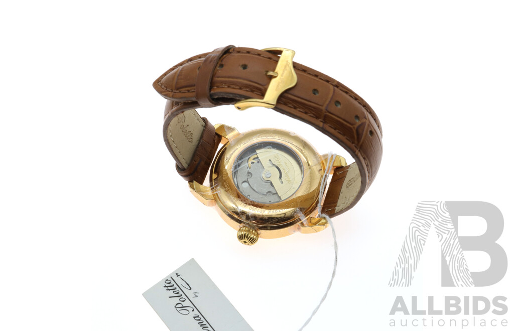 Automa Poletto AP1300 Watch with Yellow Gold Coloured Bezel and Tan Leather Band
