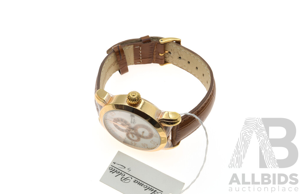 Automa Poletto AP1300 Watch with Yellow Gold Coloured Bezel and Tan Leather Band