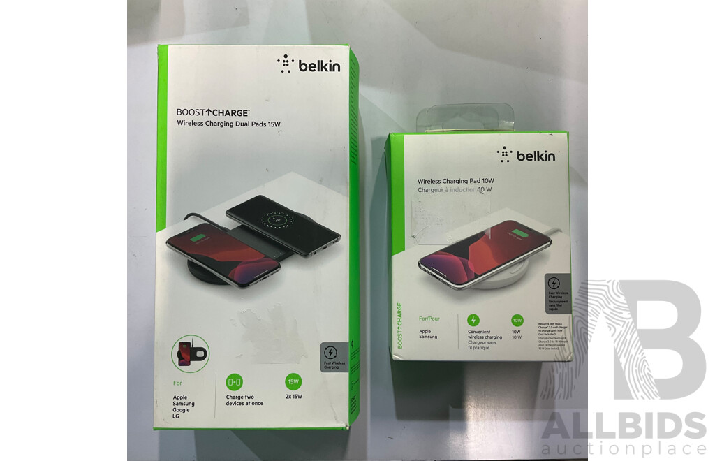BELKIN Boost Charge Wireless Charging Dual Pads 15W & Wireless Charging Pad 10W  -  Lot of 2 - ORP $158.00