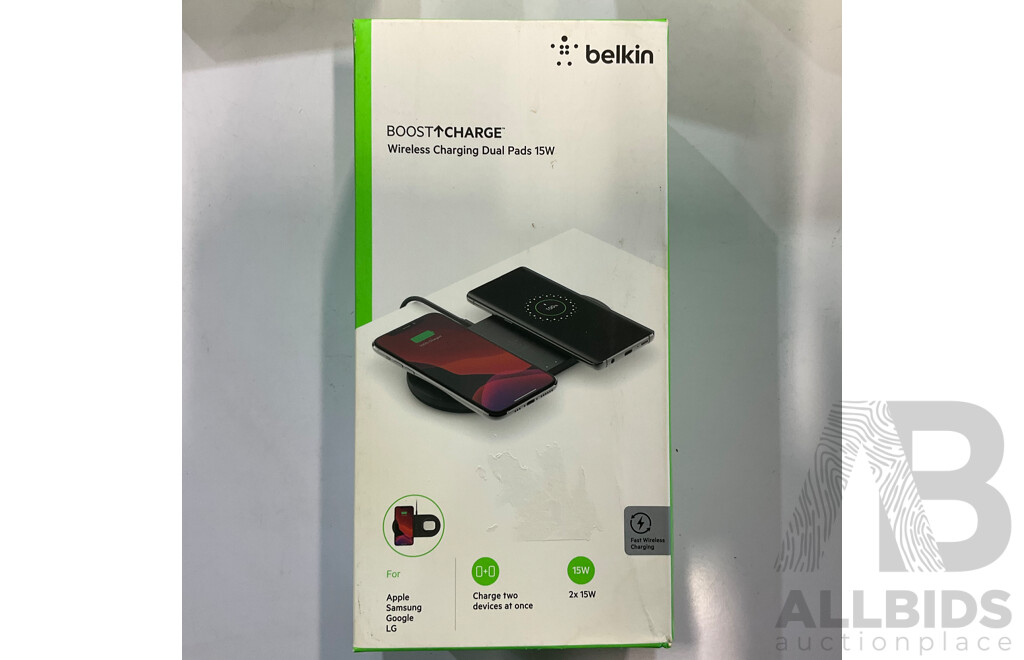 BELKIN Boost Charge Wireless Charging Dual Pads 15W & Wireless Charging Pad 10W  -  Lot of 2 - ORP $158.00