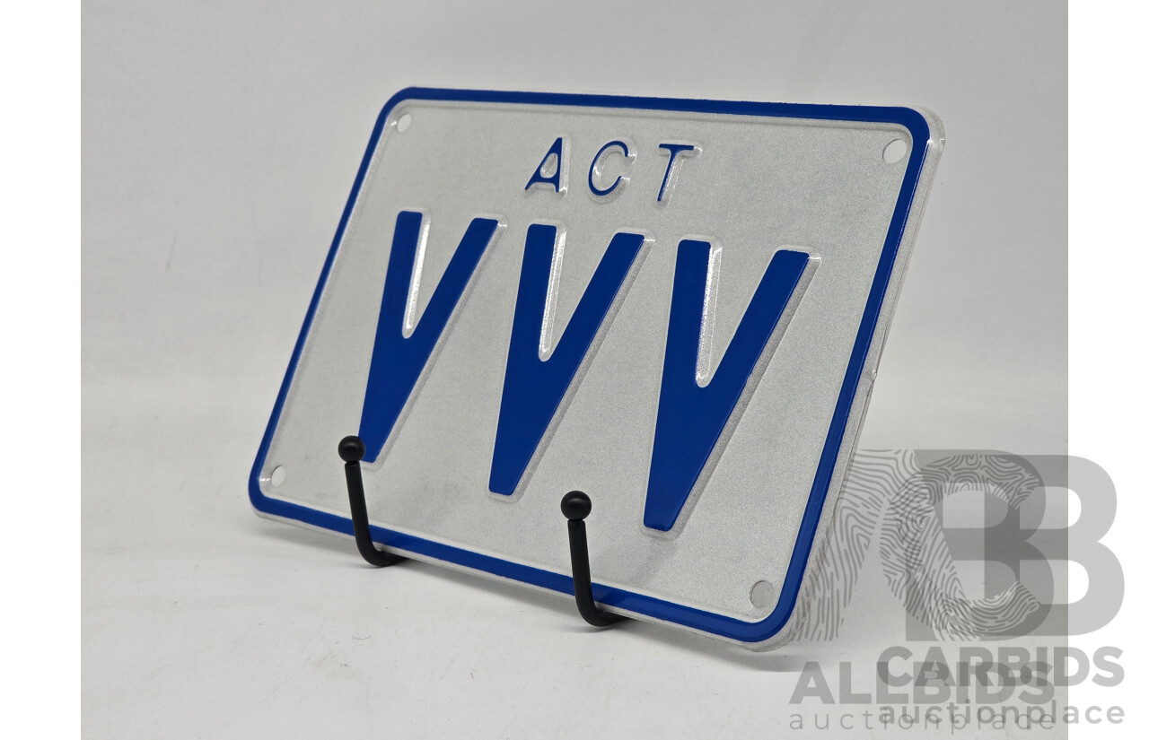 ACT 3 Character Motor Vehicle Number Plate - VVV
