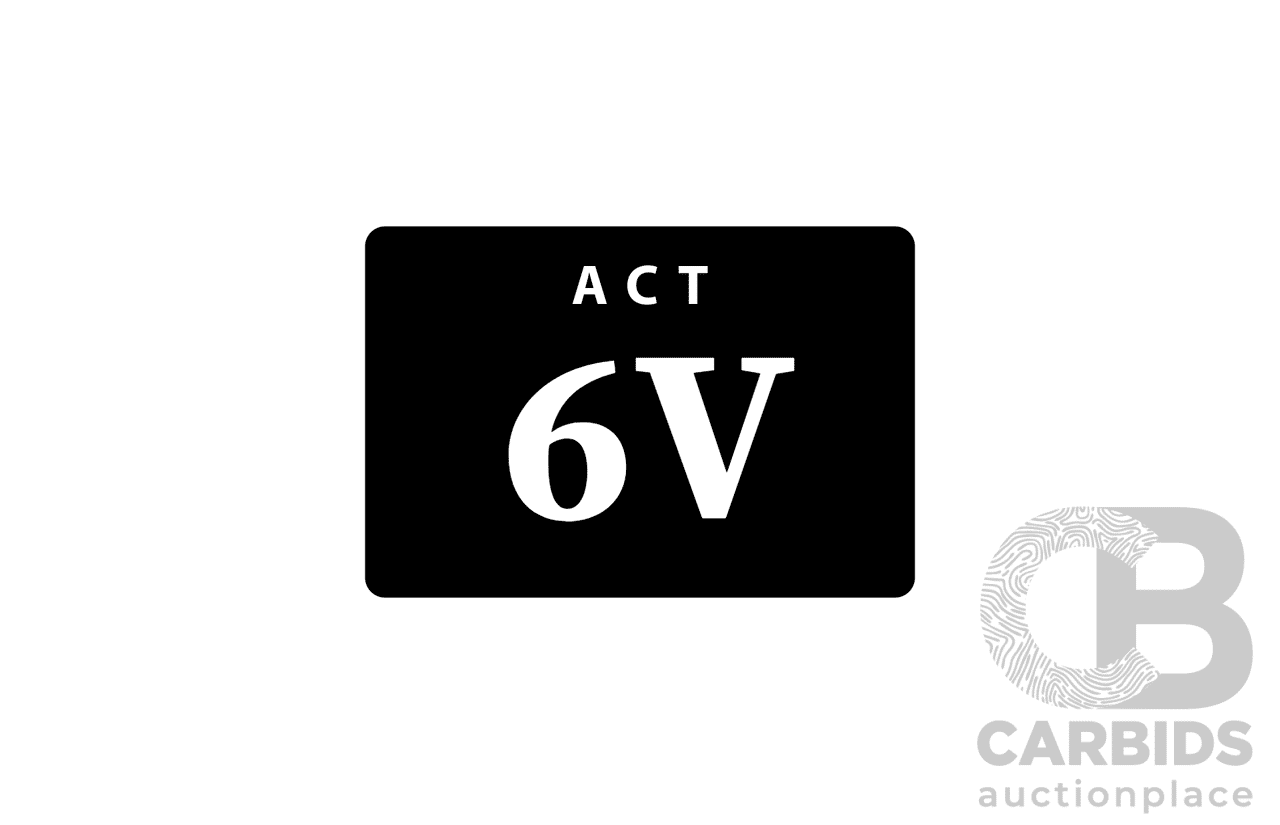 ACT Two Character Alpha Numeric Number Plate  6V (Number 6, Letter V)