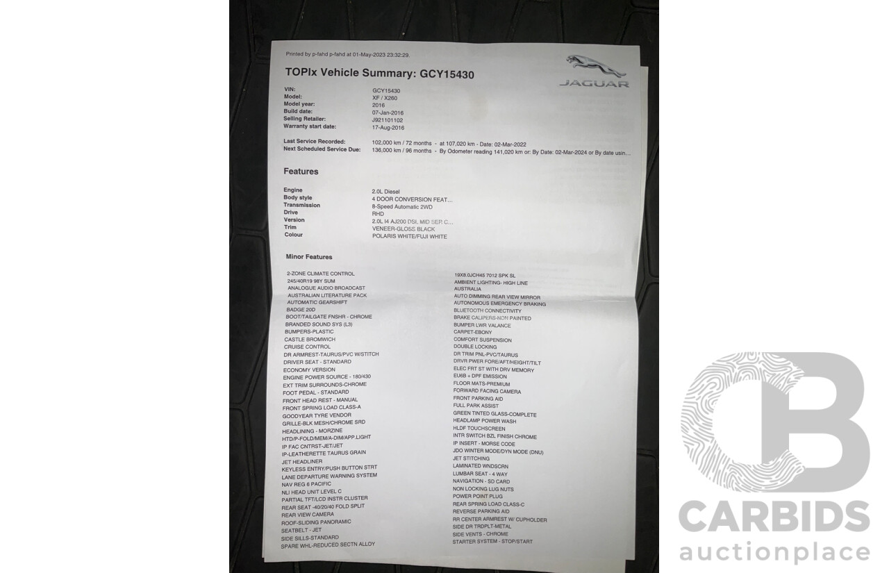 3/2016 Jaguar XF X260 Sedan - White - 2016