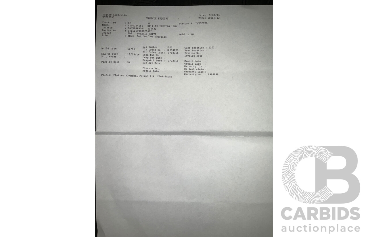 3/2016 Jaguar XF X260 Sedan - White - 2016