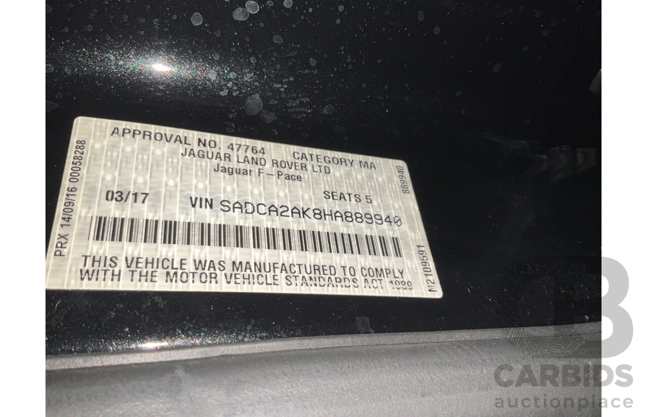 3/2017 Jaguar F-Pace 30d S (AWD) X761 4d Wagon Ultimate Black Turbo Diesel V6 3.0L