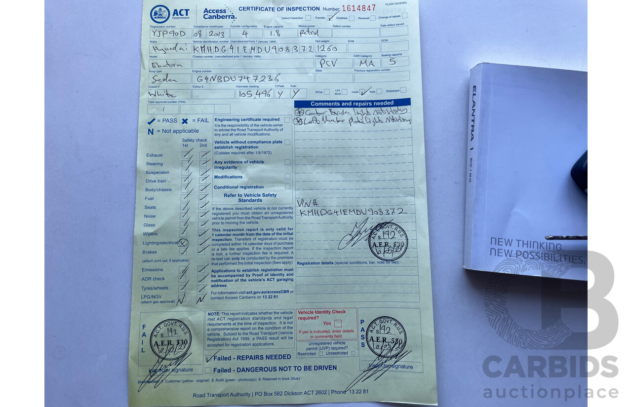 8/2013 Hyundai Elantra Active MD2 4d Sedan White 1.8L