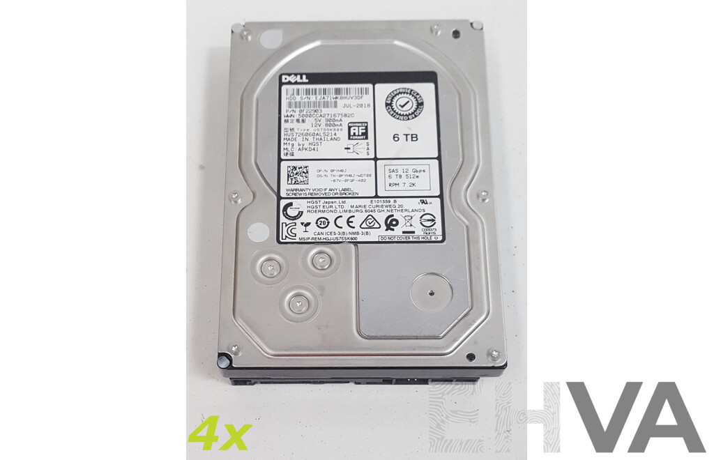 Dell (0F22903) 6TB SAS 12Gbps 3.5-Inch Hard Drives - Lot of Four