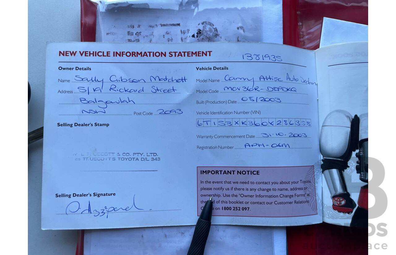 8/2003 Toyota Camry Altise MCV36R 4d Sedan Silver 3.0L