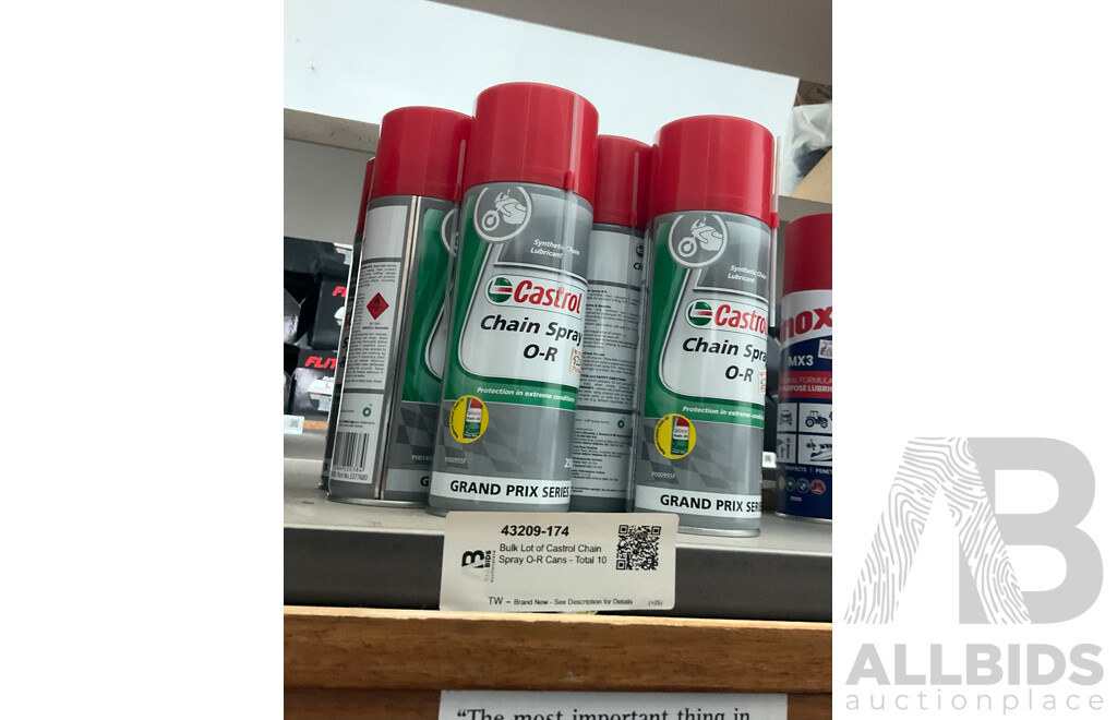 Lot of 10 Castrol Chain Spray O-R Cans