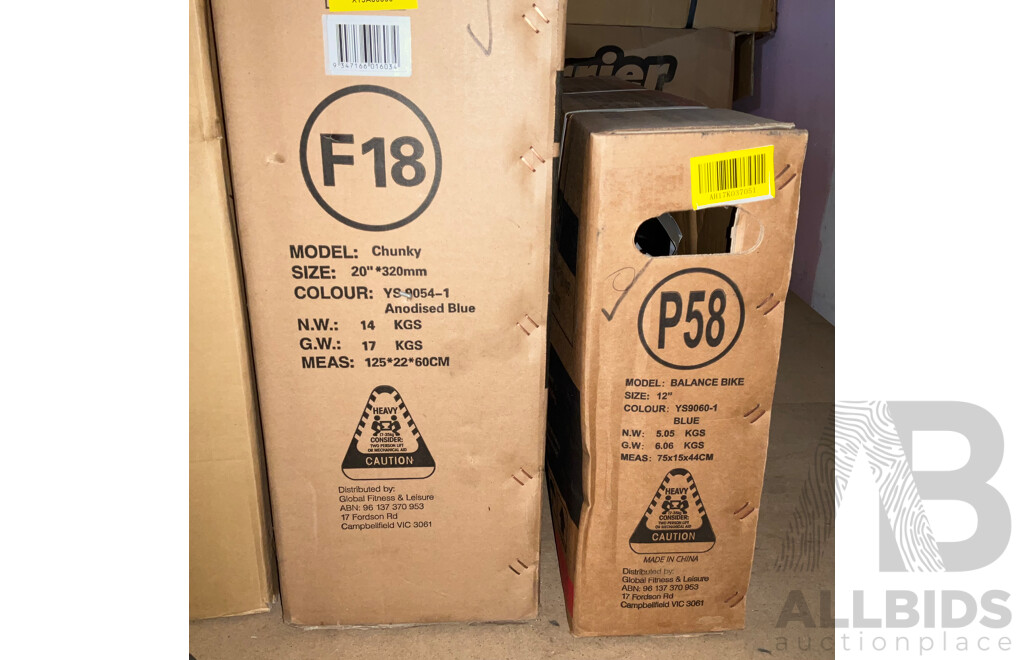 Progear Chunky 20 Inch Fat Bike (Anodised Blue) and Balance Bike 12 Inch (Blue) - Lot of 2 Kids Bikes- Brand New in Box