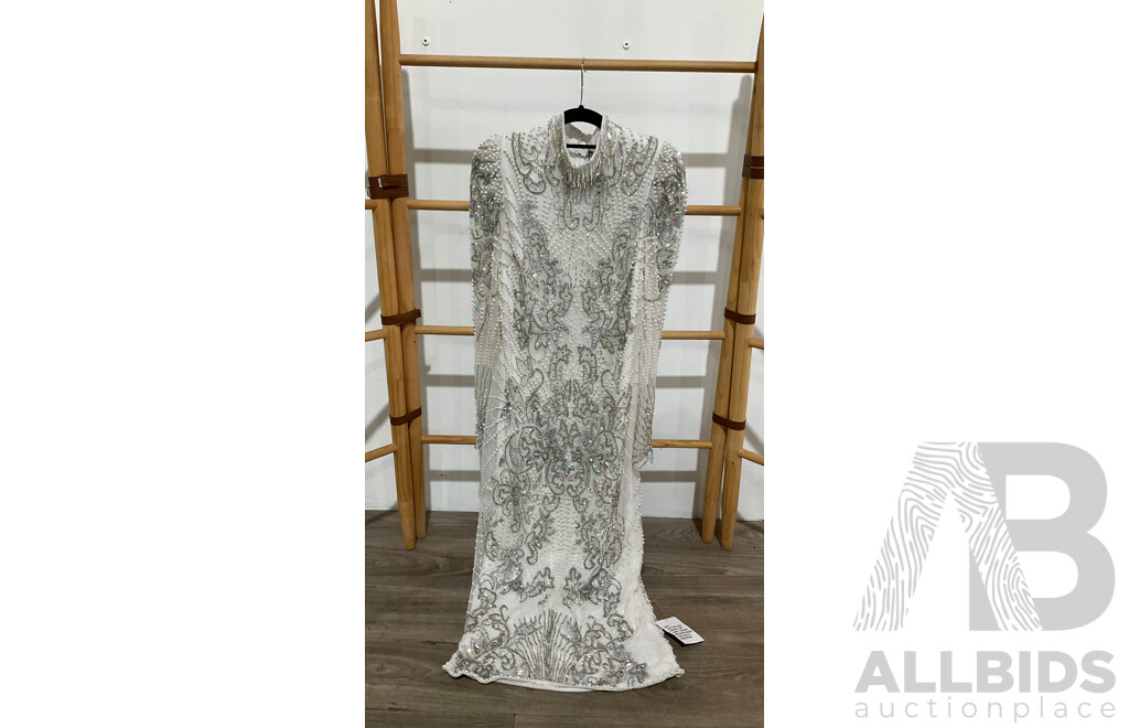 asos edition pearl placement midi dress ASOS Pearl, sequin, and bead midi dress. Bachelorette