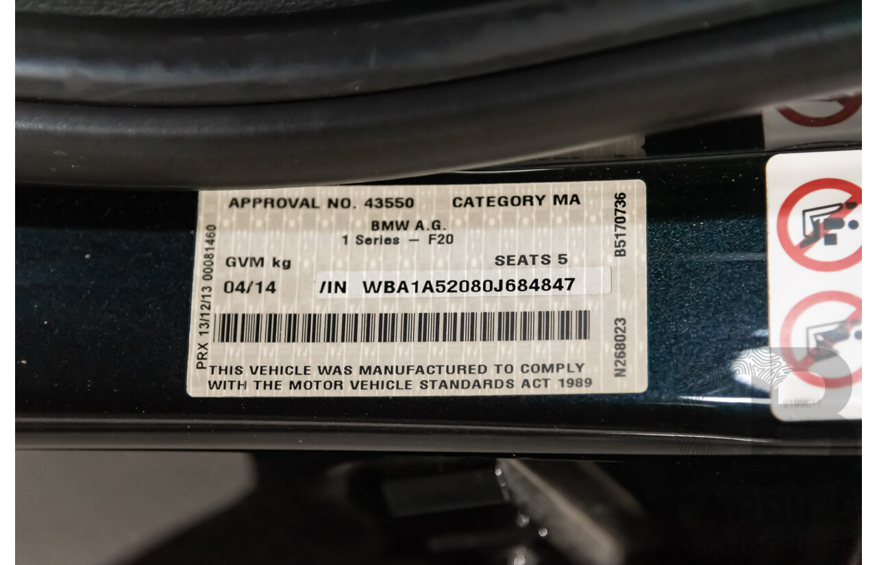 4/2014 Bmw 1 25i Sportline F20 MY14 5d Hatchback Black 2.0L