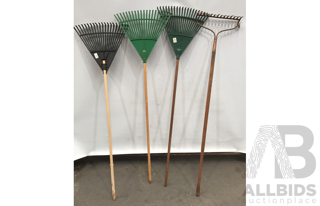 Assorted Plastic and Metal Rakes - Lot of 4