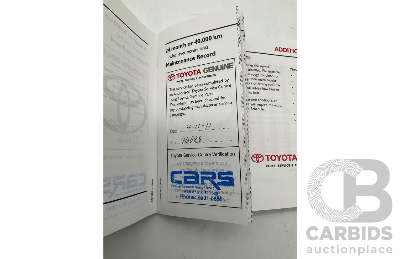 10/2009 Toyota Hiace LWB TRH201R MY07 Upgrade 4d Van White 2.7L