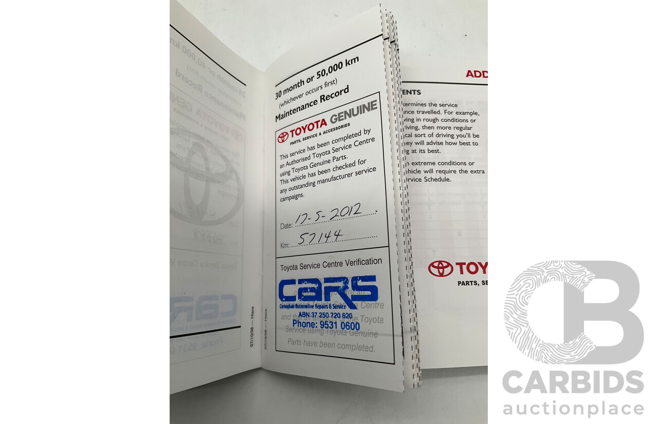 10/2009 Toyota Hiace LWB TRH201R MY07 Upgrade 4d Van White 2.7L
