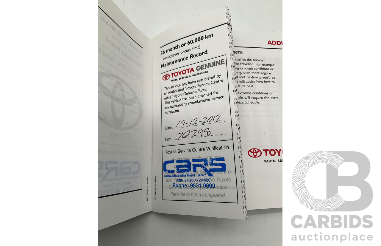 10/2009 Toyota Hiace LWB TRH201R MY07 Upgrade 4d Van White 2.7L