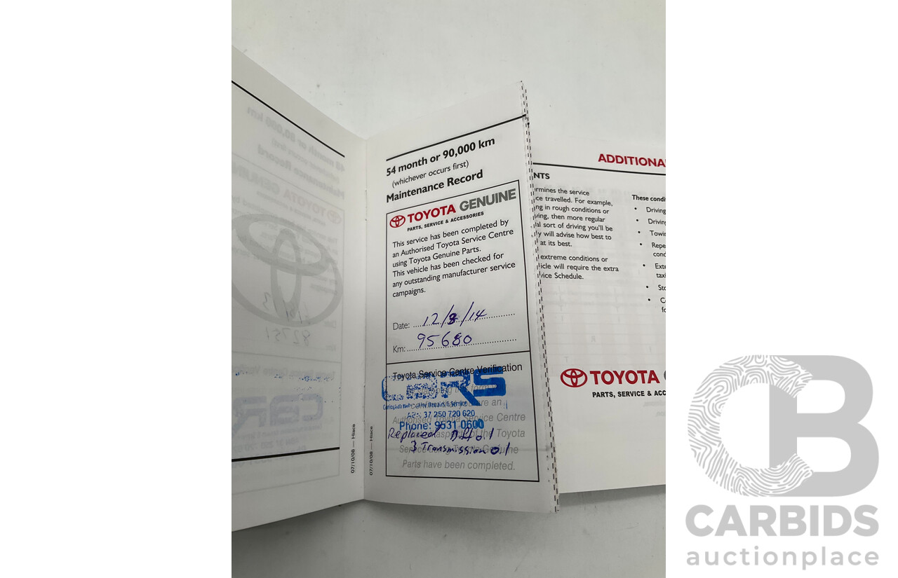 10/2009 Toyota Hiace LWB TRH201R MY07 Upgrade 4d Van White 2.7L